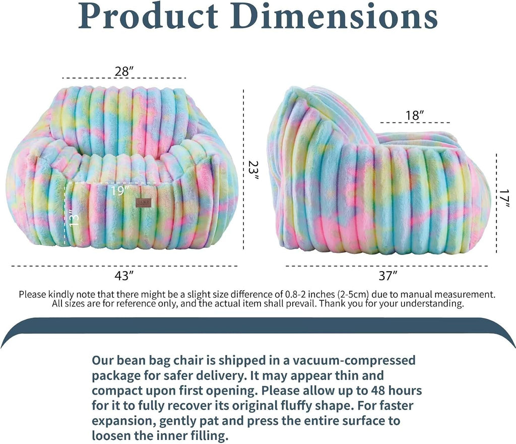 Giant Plush Bean Bag Chair for Adults with Armrests,Oversized Comfy Beanbag Lounge Lazy Floor Sofa Chair for Game Room,Living Room,Bedroom,Ultra Soft Mini Couch-Rainbow