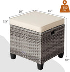 ORALNER Set of 2 Outdoor Ottoman, 16” Wicker Foot Stools, All-Weather Rattan Cube Footstool w/Removable Cushions, Square Footrest Extra Seating for Patio, Porch, Deck, Easy Assembly (Beige)