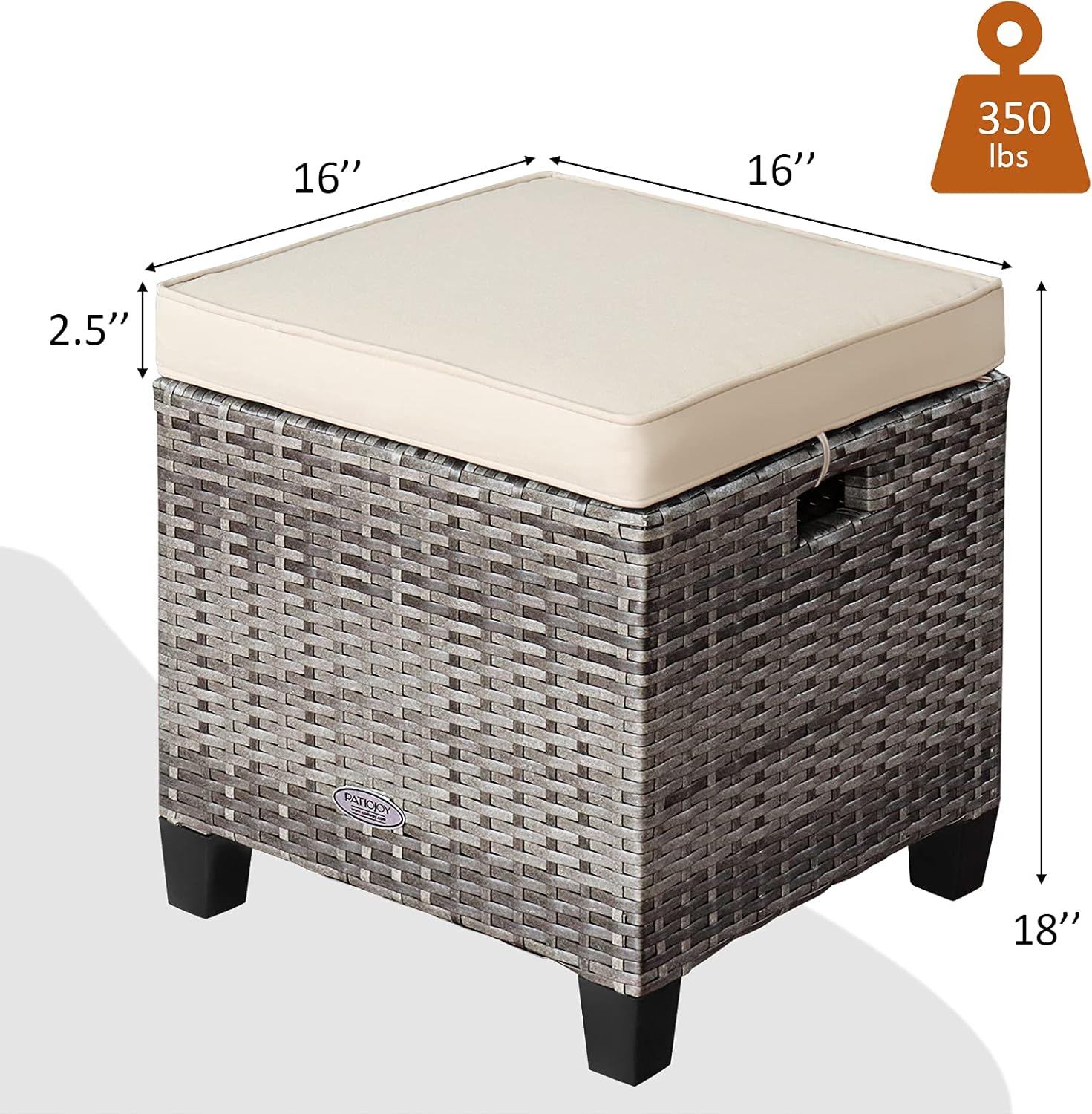 ORALNER Set of 2 Outdoor Ottoman, 16” Wicker Foot Stools, All-Weather Rattan Cube Footstool w/Removable Cushions, Square Footrest Extra Seating for Patio, Porch, Deck, Easy Assembly (Beige)