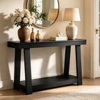 Black Console Table, 43.5 Inch Narrow Black Entryway Table with 2-Tier Storage, 500lbs Heavy Duty Sofa Table Behind Couch, Hallway Entry Table for Small Spaces, Living Room & Foyer