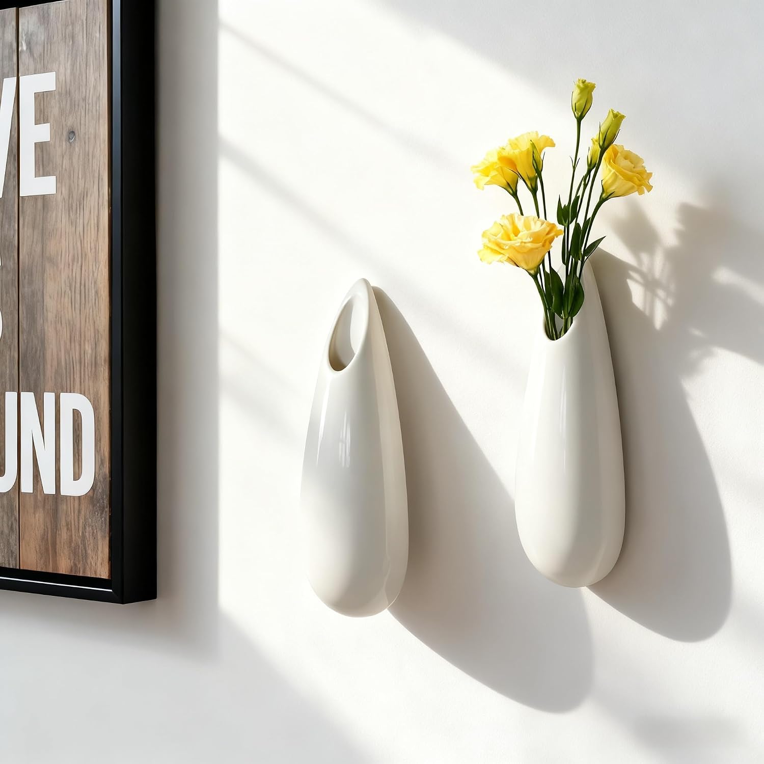 Hanging Ceramic Wall Vases, 7.9 Inch, Set of 2, Cubicle Modern Decor Wall Plant Holder Vase for Indoor Plants,Propagation Hanging Flower Pots for Air Vases,White