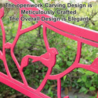 Pink Outdoor Bench with Bird & Branch Design Weather Resistant Garden Bench, Patio Loveseat with Ergonomic Backrest