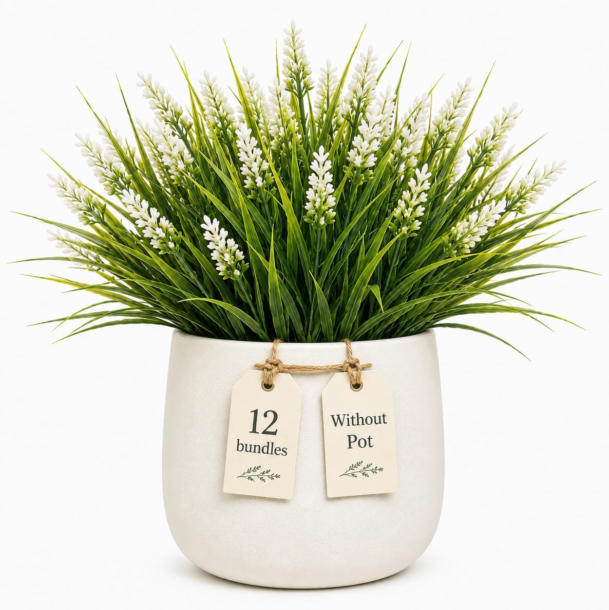 Artificial Monkey Grass with Flowers - UV Resistant Artificial Outdoor Plants, Faux Flowers for Outdoor Planters, Porch, Patio, Garden, Window Box - 12 Bundles White