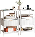 Bonnlo Fluted Nightstand Set of 2, End Table with Fabric Drawer with Charging Station, Night Stand with Storage Shelf & Handle, Fluted Side Table for Bedroom/Living Room,White