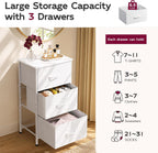 WLIVE Nightstand with 3 Drawers, Fabric Dresser, Organizer Unit, Storage Dresser for Bedroom, Hallway, Entryway, Closets, Sturdy Steel Frame, Wood Top, Easy Pull Handle, White