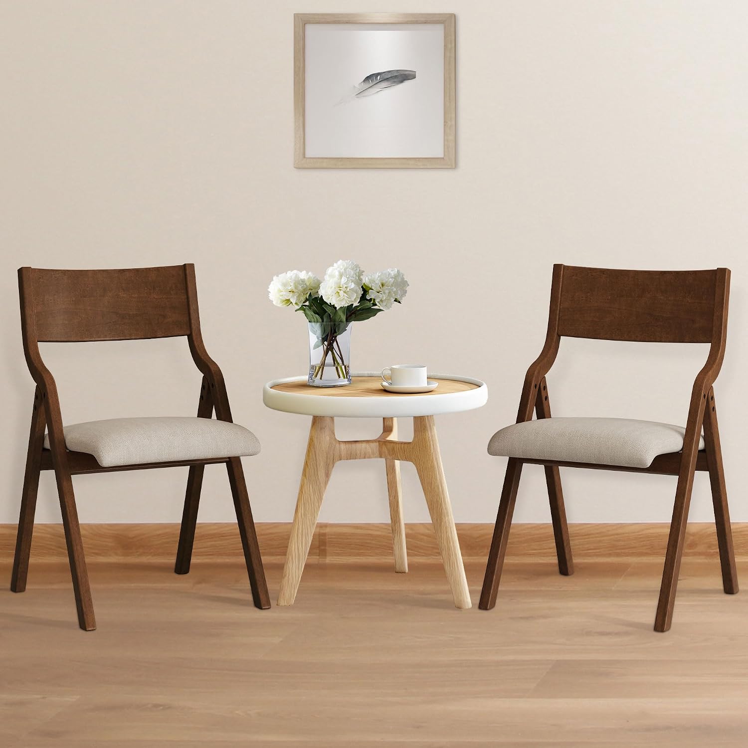 Ball & Cast Folding Dining Chairs Set of 2,Portable Kitchen Chairs with Padded Cushions,Ergonomical Design,Foldable Wood Dining Chairs for Dining Room,Restaurant,Kitchen,Office,Indoor,Taupe+Walnut