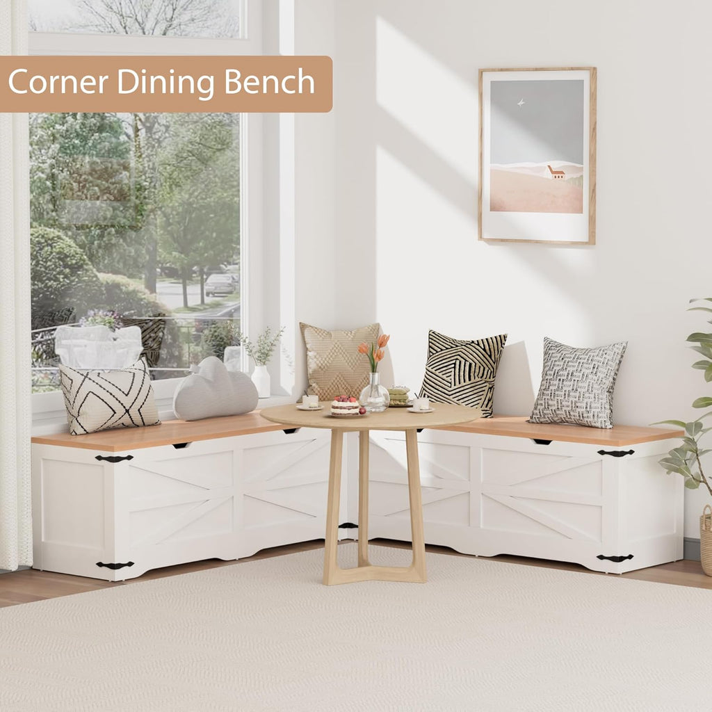 L Shape Kitchen Breakfast Nook Bench, Farmhouse Storage Bench, Backless Corner Dining Bench with Hidden Storage, Flip-Top Storage Compartment Bench for Dining Room, Living Room, Entryway, Cloakroom