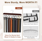 Belt Hanger for Closet, Sturdy Wood Belt Rack Closet Accessories with 14 Hooks Belt Organizer for Closet Organizers and Storage Max 42 Belts-Mahogany 2 Pack
