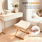 Lefedrasticity Gold Vanity Stool Chair Makeup Stool with Leather Cushioned Small Ottoman Foot Rest Modern Make Up Chair Upholstered Vanity Ottoman for Bedroom Living Room Bathroom Couch