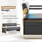 OmySalon Waiting Room Chairs with Arms, 57.5’’ Office Guest Chair upholstered Bench Seating, Reception Furniture for Beauty Salon Barbershop Airport Bank Hall Room Conference, Black&Gold