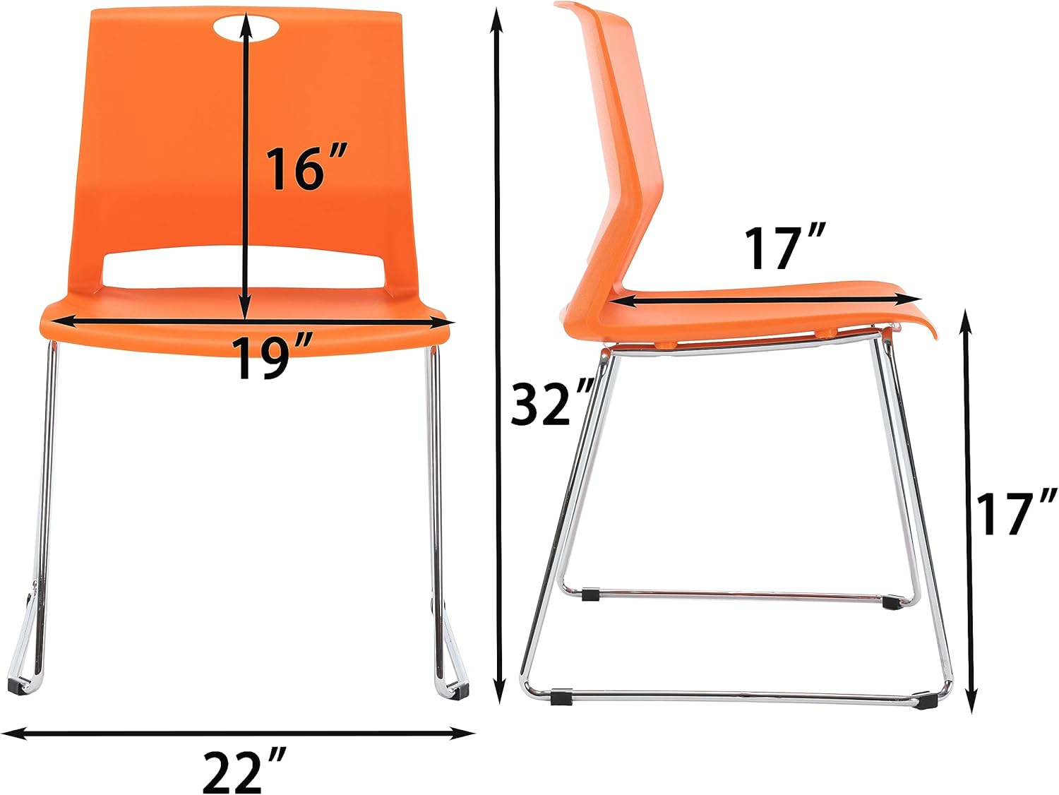 Sidanli Orange Stacking Chairs for Classroom, Plastic Stackable Chairs for Conference Room, Orange Chairs Set of 4.