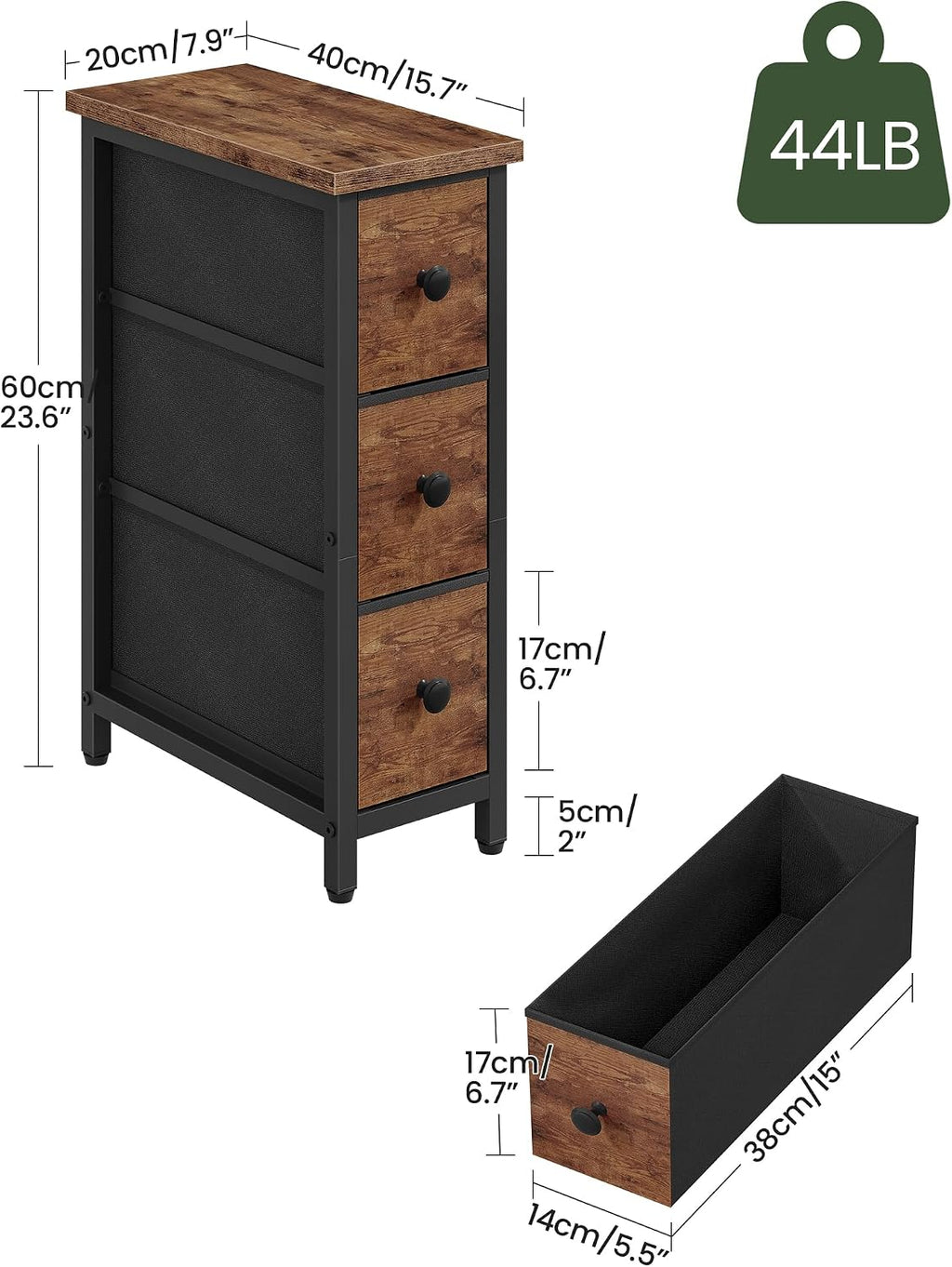 CHOEZON Small Nightstand and Narrow Side Table with Drawers Bundle, Skinny Bedside Table for Small Spaces, Slim Bedside Table for Bedroom, Living Room TBZ09BF-MBZ11WB