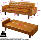 mikibama PU Futon Sofa Couch for Living Room Convertible Faux Leather Upholstered Futon Sleeper Sofa Bed Channel Tufted Bedroom Futons with Solid Wood Legs for Small Spaces