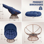 GTPLAYER Outdoor Wicker Egg Chair PE Rattan Chair with Cushion, Oversized Patio Lounge Chair with Canopy Papasan Chair 360° Swivel Base for Outdoor, Indoor, Balcony, Backyard, Garden, Blue
