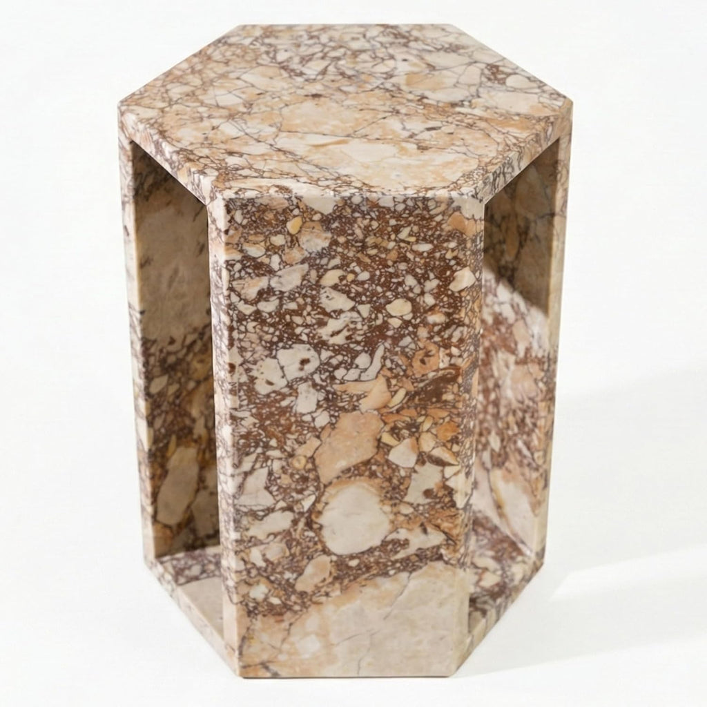 Modern Pink Natural Marble Side Table,Hexagon Accent Tables for Small Spaces,Luxury Real Marble End Table,Solid Stone Accent Tables Living Room,Nightstand