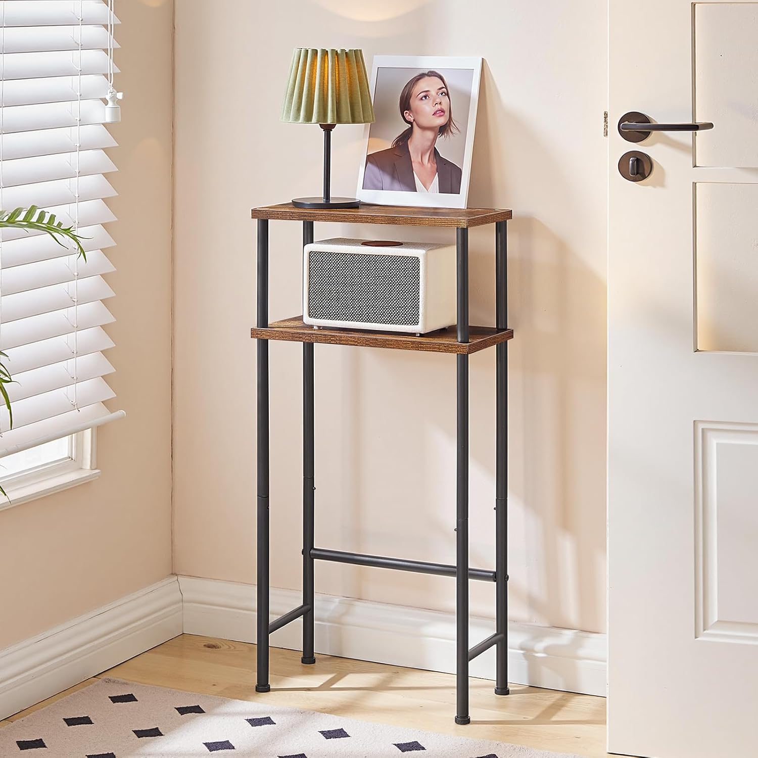 HOOBRO Narrow Console Table for Small Space, 15.7" Entryway Table with Storage, Sofa Table with 2 Shelves, Skinny Console Table for Entryway, Hallway, Living Room, Rustic Brown and Black BF40XG01