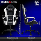 Ergonomic Massage Gaming Chair for Kids Adults, Comfy PU Leather Office Desk Chair with Adjustable Headrest Lumbar Support 360 Swivel, White