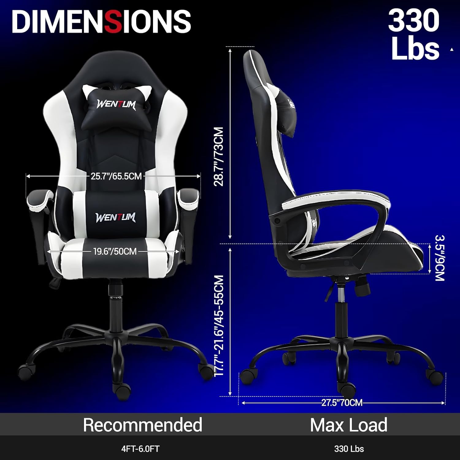 Ergonomic Massage Gaming Chair for Kids Adults, Comfy PU Leather Office Desk Chair with Adjustable Headrest Lumbar Support 360 Swivel, White