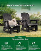 Outdoor Glider Adirondack Chairs with Cup Holder Set of 2, HDPE Patio Glider Rocker with 3-Position Adjustable Backrest, All-Weather Porch Glider Rocking Chair for Yard (Black)