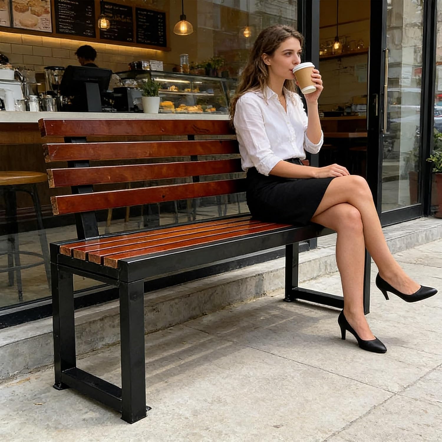 Park Bench Outdoor, Galvanized Steel Outdoor Bench, Windproof and Rainproof, Suitable for Gardens, Courtyards, Residential Areas, and Lawns(180x40x85cm/71x16x33in)