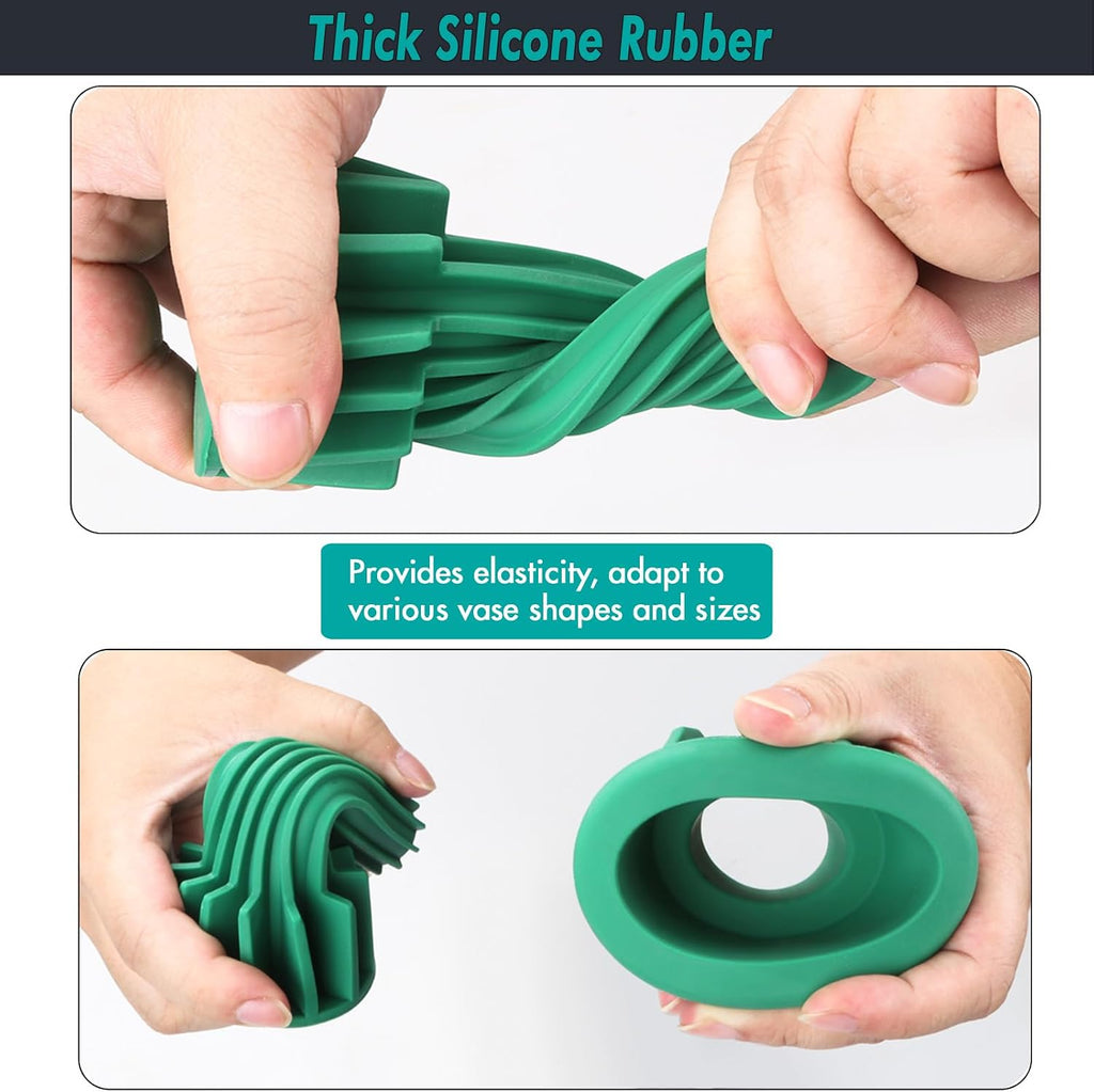 Cemetery Vase Rubber Inserts, Silicone Secure Flowers Holder for Headstone 2 Packs, Green