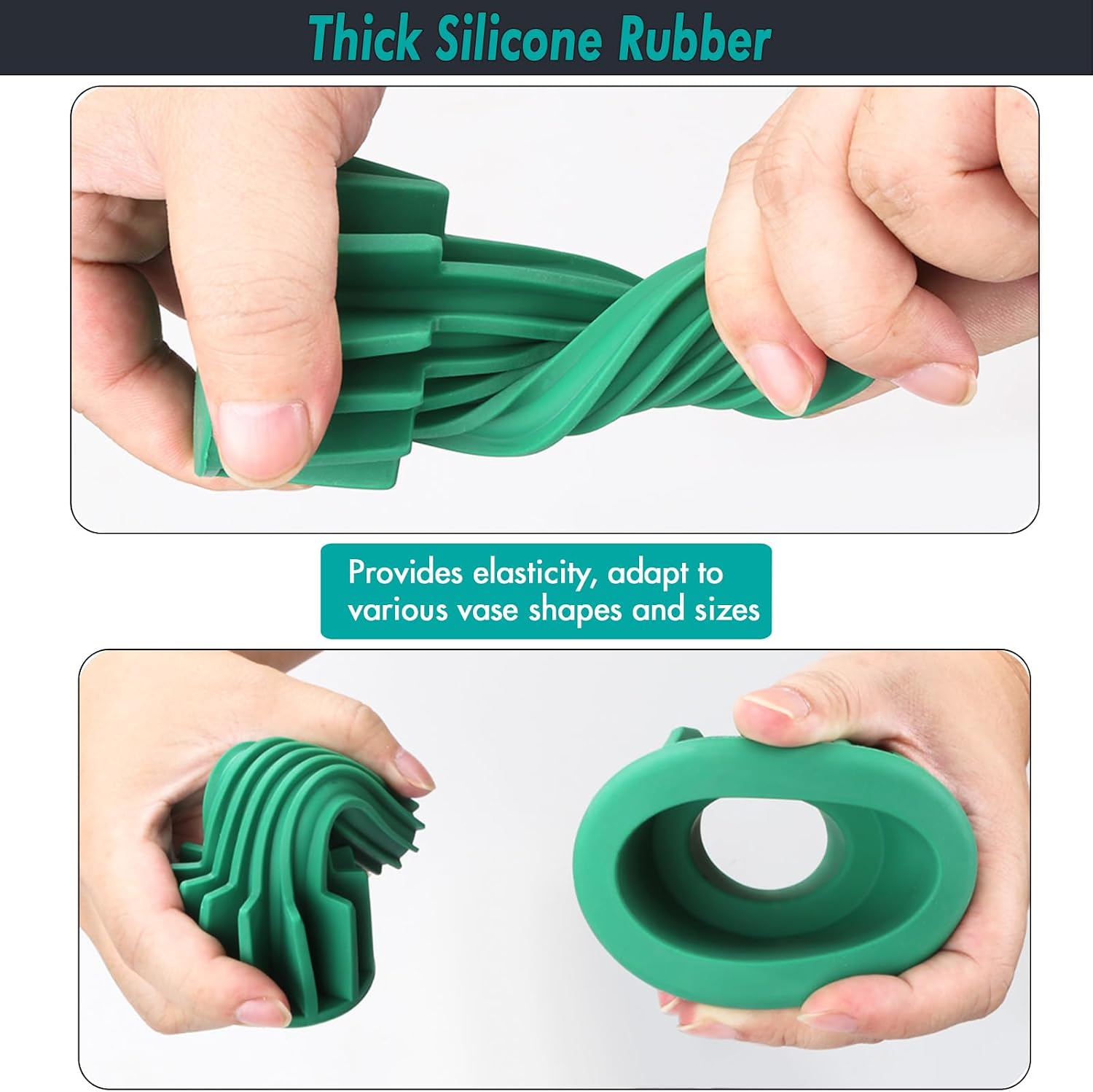 Cemetery Vase Rubber Inserts, Silicone Secure Flowers Holder for Headstone 2 Packs, Green
