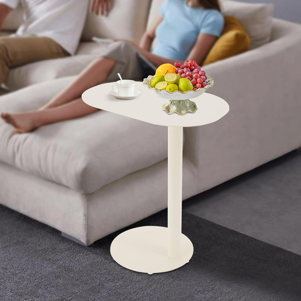 C-Shaped End Table, Metal Side Table for Couch Sofa and Bed, Small Modern Side Tables for Living Room Bedroom, Cream White