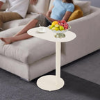 C Shaped End Table for Small Spaces, Slim Nightstand Bedside Couch Slide Under Table for Laptop Snacks, 25in Height Heavy Duty Iron Sofa Side Table, Cream White