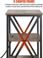 Square End Table with Charging Station, 3-Tier End Table Living Room, 16" D X 16" W X 28" H, Wood and Metal Table with USB Ports and Outlets, Side Table with Wheels for Living Room, Bedroom, Grey
