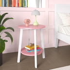 sthmec Side Table, Small Round End Table with Storage Shelf for Small Space, 2-Tier Bedside Table Sofa Couch Table, Round Accent Table Nighstands for Living Room, Bedroom, Pink