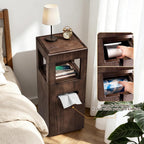 Multi Use Side End Table with Charging Station for Living Room, Solid Wood Small Table with a Hidden Tissue Box for Small Space, Modern Minimalist Nightstand for Bedroom (Walnut)