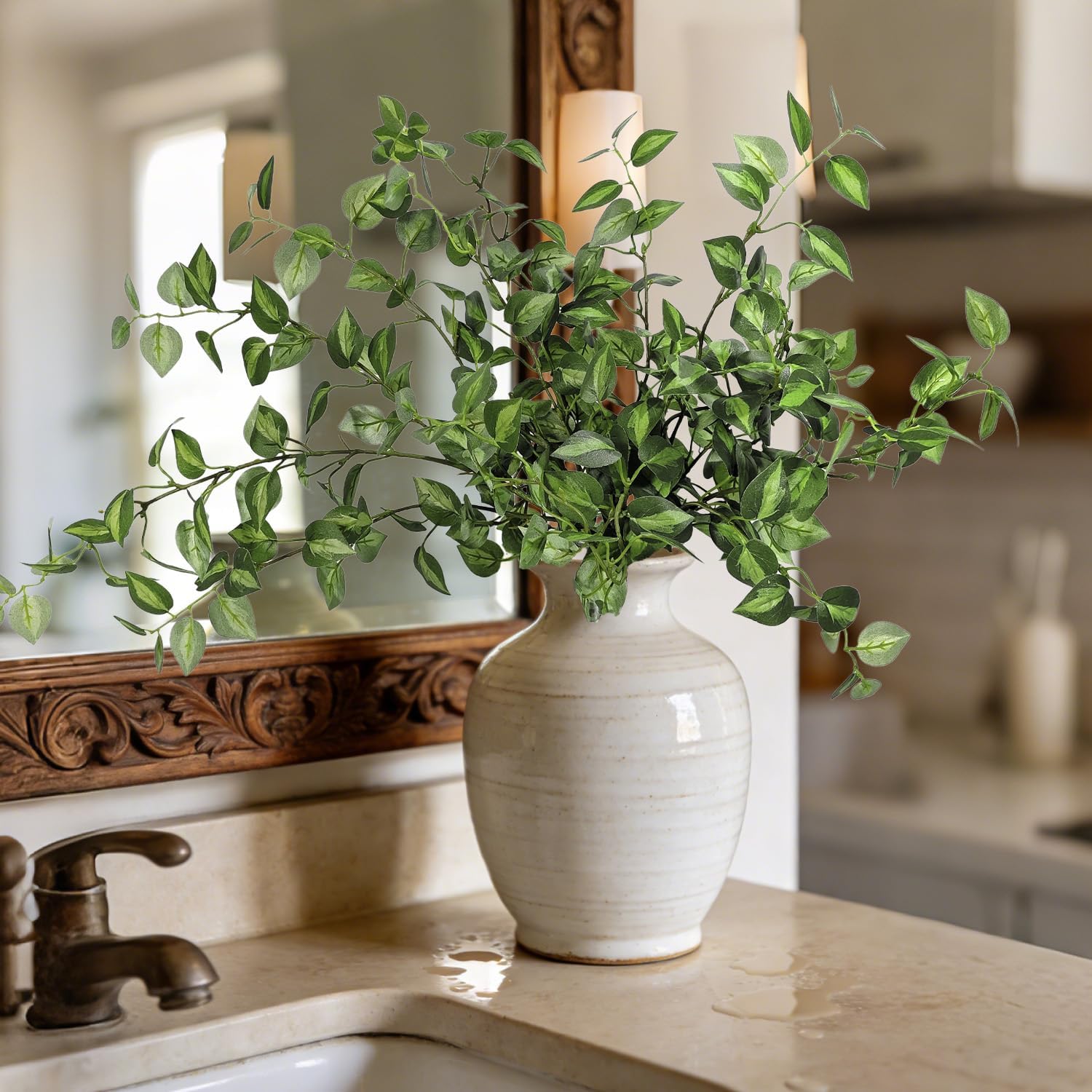 6PCS 32.7inch Long Artificial Stems Faux Greenery Stems for vase Faux Green Leaves Fake Plants branches Eucalyptus Leaves Faux Pothos Stems Artificial English Ivy for Home Decor Farmhouse Aesthetic