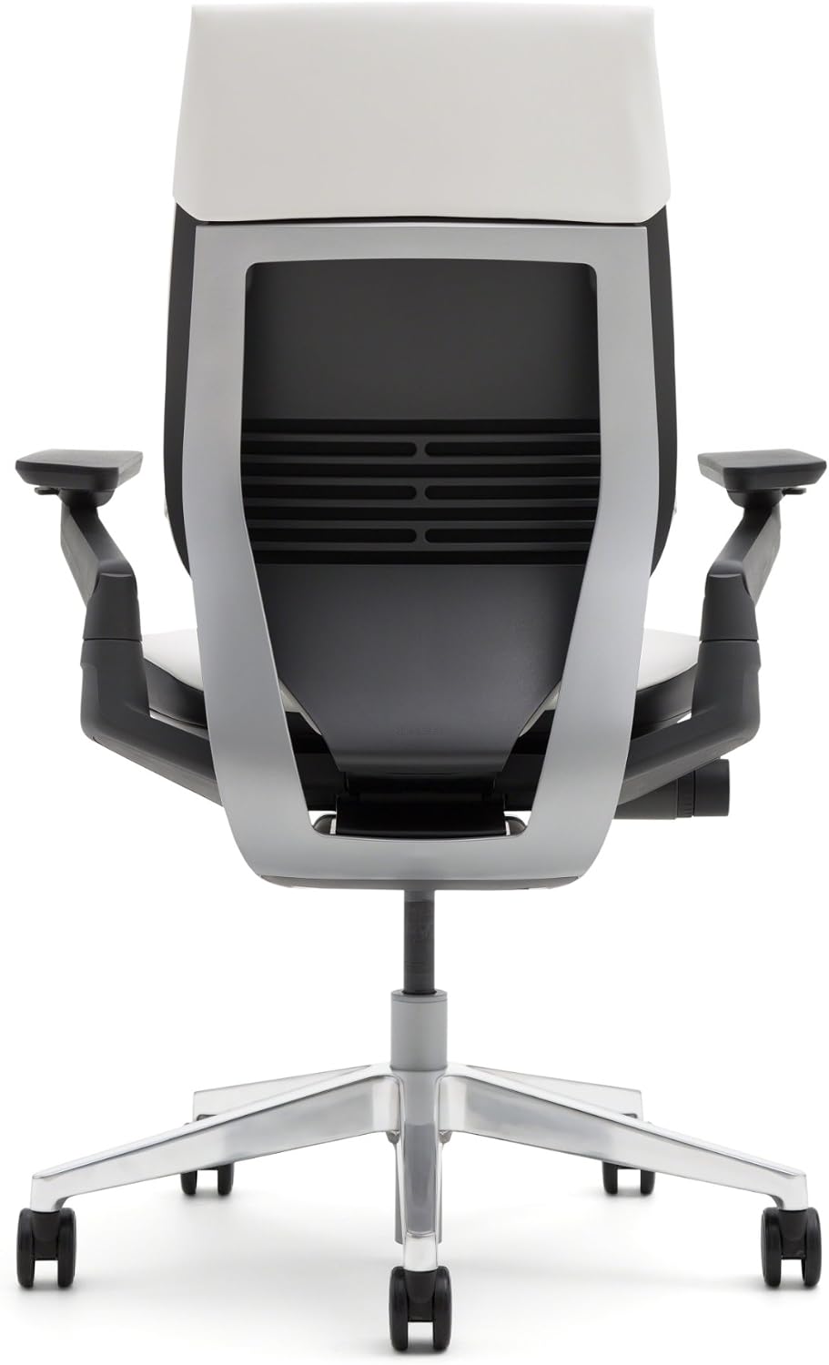 Steelcase Gesture Office Chair - Cogent Connect Licorice Upholstered Wrapped Back Platinum Metallic Frame High Seat Merle Seat/Back/Arms (Dark/Light) Hard Floor Caster Wheels