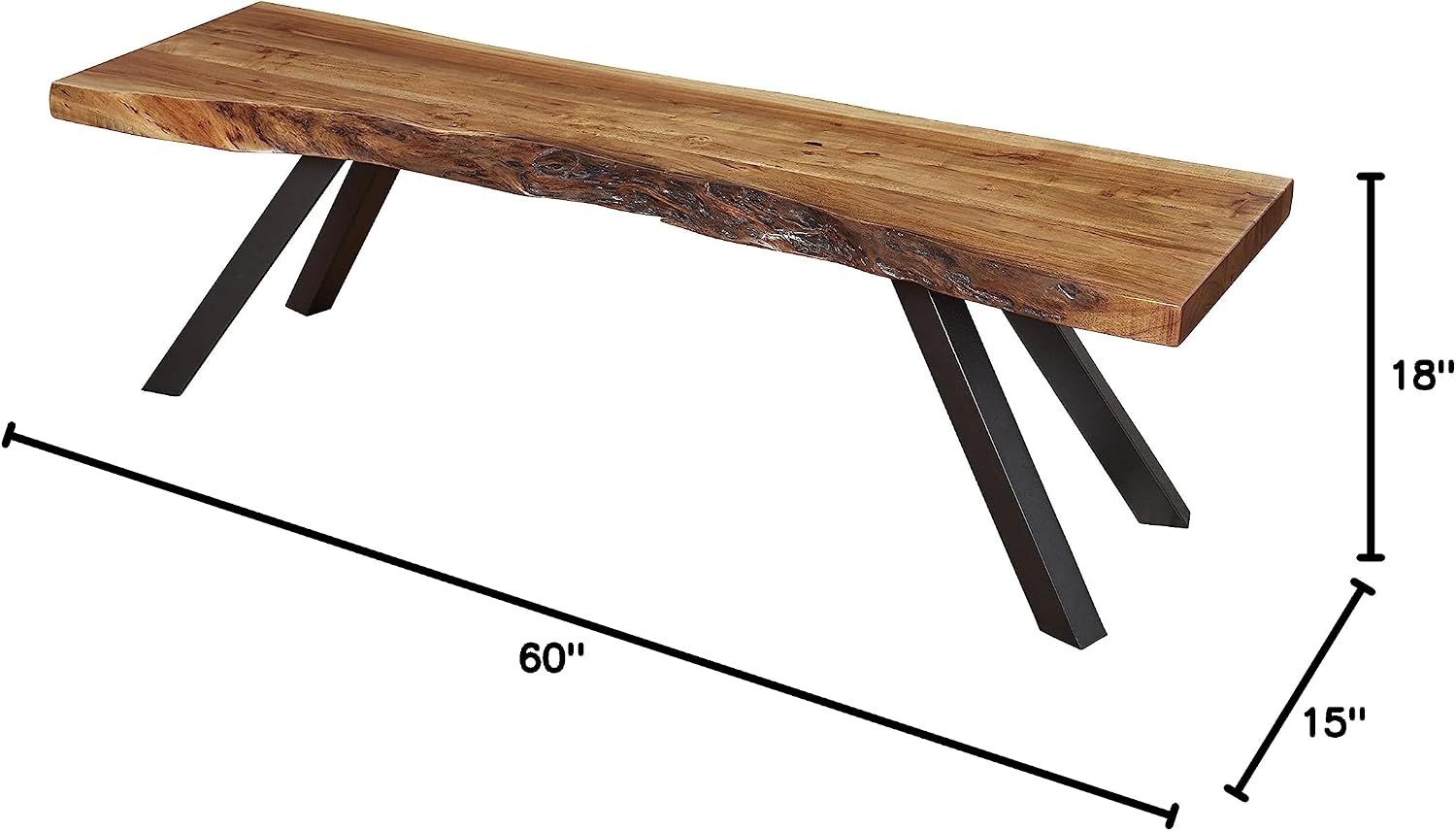 Modus Furniture Solid Wood Dining Bench, Reese - Natural Acacia, 60 x 18 x 15-Inch
