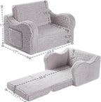 MOMCAYWEX Kids Sofa, 2-in-1 Flip-Out Foam Couch with Soft Sherpa Cover, Cozy Play Lounge Chair, Grey