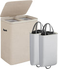 CASAMAYA Laundry Basket with Lid, Laundry Hamper 2 Section, 170L collapsible Laundry Organizer, Easy Assembly, with Handles and Removable Liners, 22 x 15.7 x 29.5 Inches, Beige JSP903M