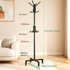 12 Hooks Freestanding Coat Rack Stand, Heavy Duty Metal Coat Tree with Stable Base, 67.7" Tall Black Coat Hanger for Entryway Hallway Bedroom Office, Holds Coats Hats Bags Without Wobbling