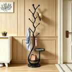 Metal Standing Coat Rack, Small Space Coat Rack Freestanding Hanger Coat Stand with Natural Metal Base & 8 Hooks, Tree-Shaped Coat Rack for Entryway, Hallway, Bedroom, can Hang Clothes, Hats (Black)