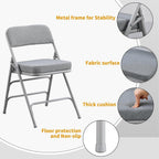 BOOSDEN Padded Folding Chair 2 Pack, Heavy Duty Fold Up Chair with Thick Cushion, Upholstered Fabric Seat, Comfy Foldable Chair, Metal Folding Dining Chair for Indoor Outdoor, Office, Home, Party,Grey