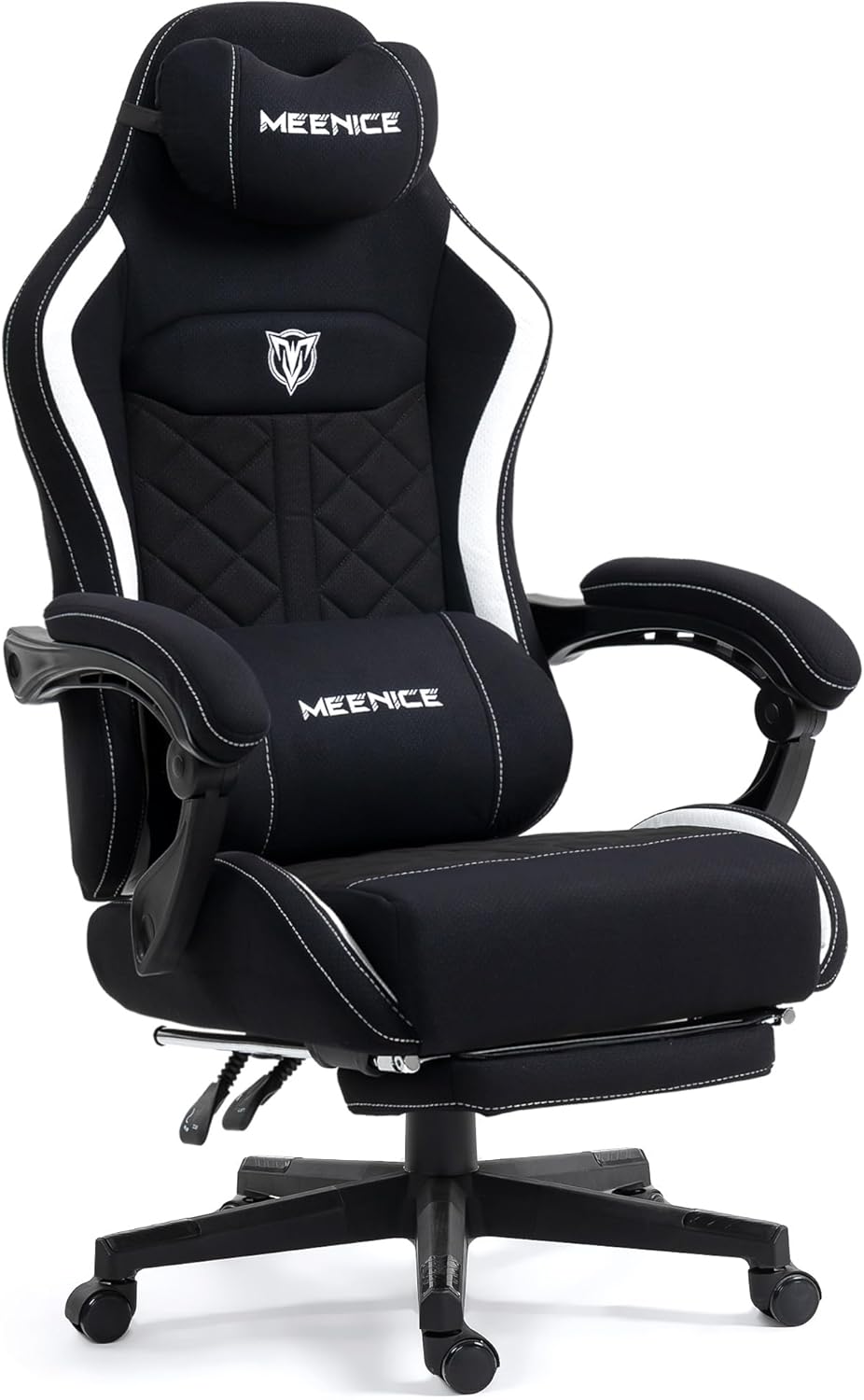 Big and Tall Gaming Chair Fabric with Pocket Spring Cushion, High Back Heavy Duty Gaming Chairs for Adults with Massage Lumbar Support, Ergonomic Computer Chair with Footrest for 400LBS Black