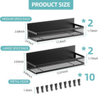 Magnetic Spice Rack for Refrigerator, 4 Pack Magnetic Shelf with 10-Hook Rack, Carbon Steel, Black, for Kitchen Organizers and Storage