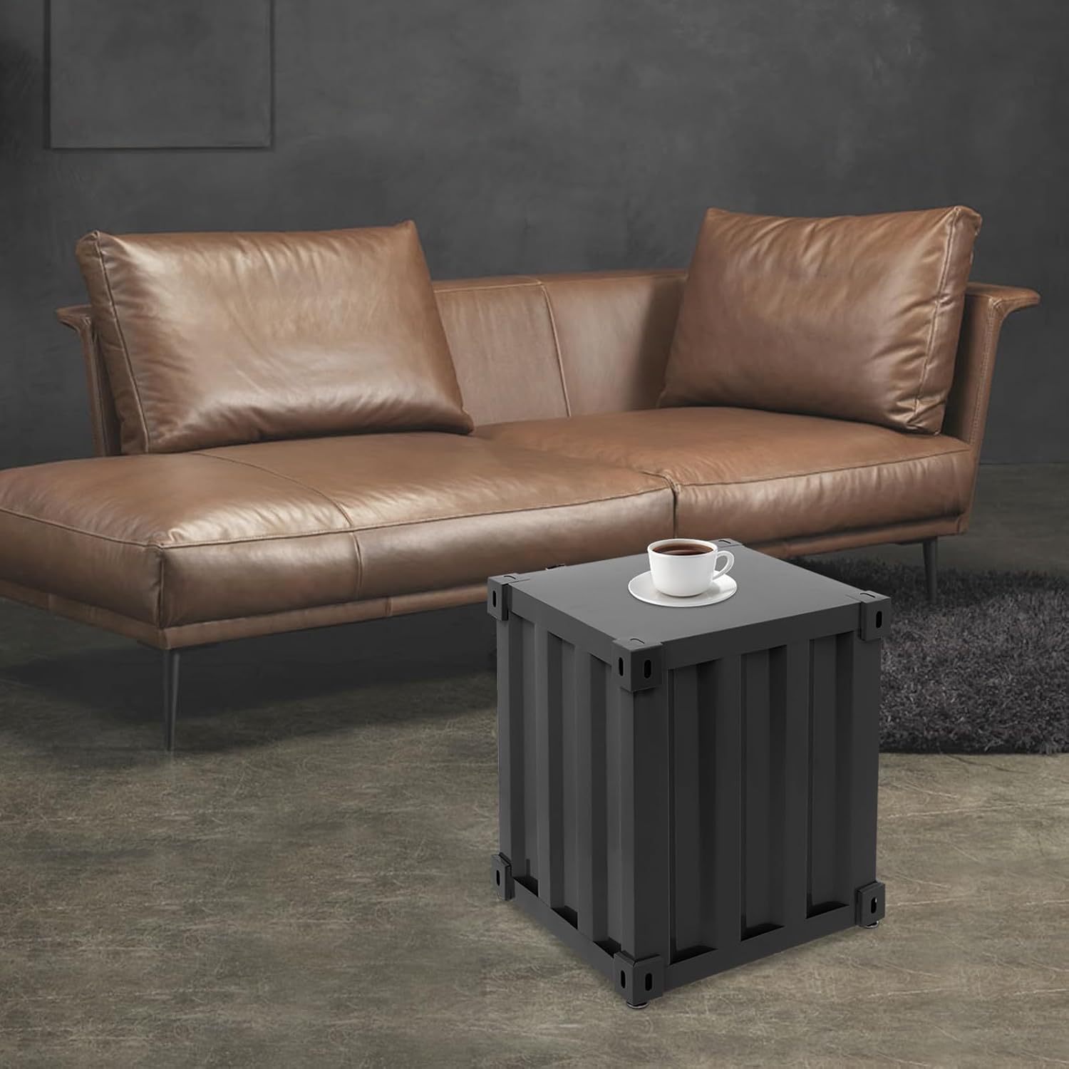 Side Table, Industrial Metal End Table Shipping Container Style,Wrought Iron Cabinet Side Table with Lock Small Storage Nightstand for Bedroom, Living Room Bar Office