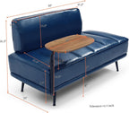 55" Modern Upholstered Bedroom Bench with Side Table - 360° Rotating Tray, PU Leather Cushion, Metal Legs for Living Room & Entryway (Blue)