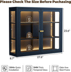 Bathroom Wall Cabinet with 13-Color Light, Wall Mounted 3-Sided Glass Display Cabinet with Adjustable Shelves, Floating Metal Medicine Storage Cabinet for Kitchen Living Room - Blue