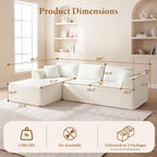 Vesgantti 106" Cloud Couch Sectional Modular Sofa, Deep Seat Comfy Cloud Couch Chenille Memory Foam Sofa Modular Couches for Living Room Bedroom, No Assembly Required (Beige, Left-Facing Chaise)