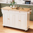 JassmiPkwy 51.2'' Rolling Kitchen Island with Drop Leaf - Kitchen Carts on Wheels with Storage, Towel Rack, Drawers Island Table for Kitchen, Dining Room, White
