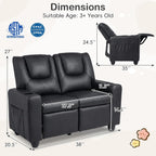 Costzon 2-Seater Kids Recliner, PU Leather Kids Loveseat w/2 Cup Holders & 2 Side Storage Pockets, Toddler Lounge Sofa Chair Couch w/Adjustable Backrest & Footrest for Girls & Boys 3+ Years Old Gifts
