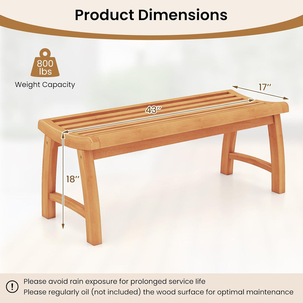 Tangkula Teak Wood Outdoor Bench, 2-Person Patio Backless Garden Dining Bench with Contoured Slatted Seat, 800 lbs Capacity, Outside Seating Furniture for Porch, Balcony, Deck & Yard (Natural)
