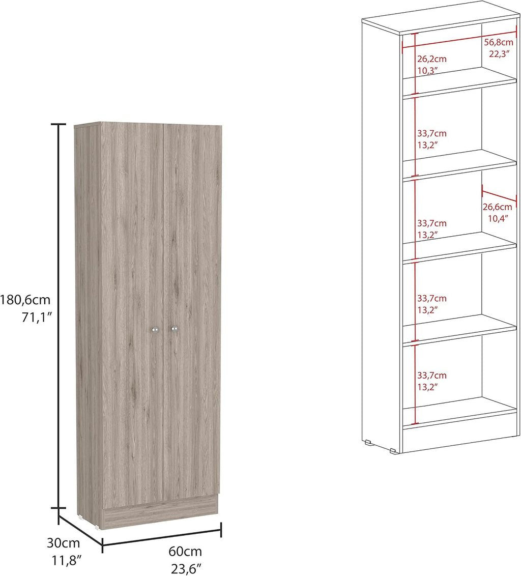 Modern Kitchen Pantry, Gray Storage Cabinet with 5 Shelves & Double Door, Easy to Maintain, for Dining Room