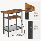 HOOBRO Side Table, Narrow End Table with Shelf and Charging Station, 3-Tier Bedside Tables with Wide Storage Tabletop for for Small Spaces, Living Room, Bedroom, Rustic Brown and Black BF366UBZ01